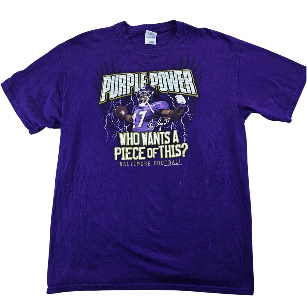 Gildan T-Shirt Mens L Purple Ray Rice Purple Power Baltimore Football Graphic